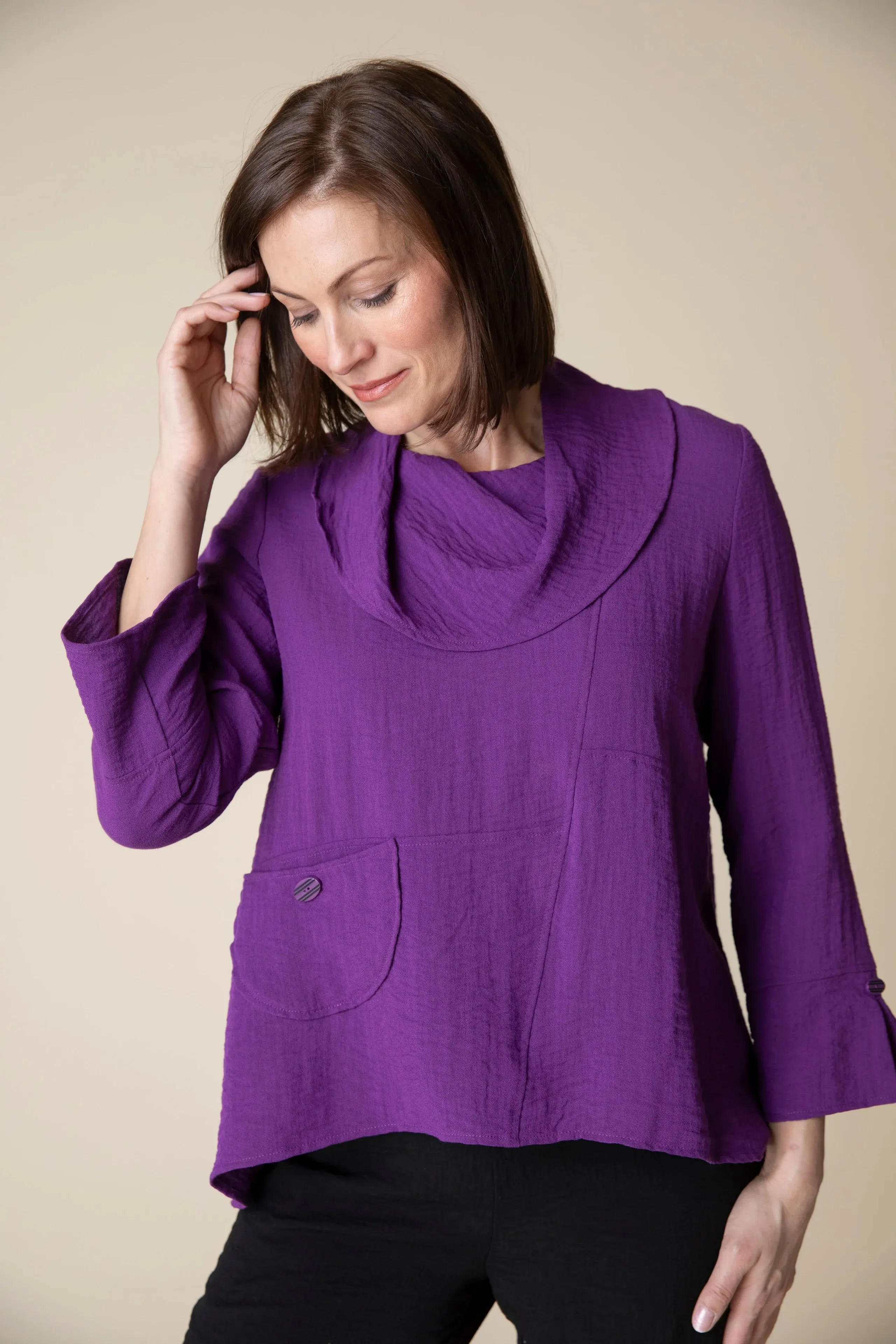Express Swing Pocket Cowl Neck Top