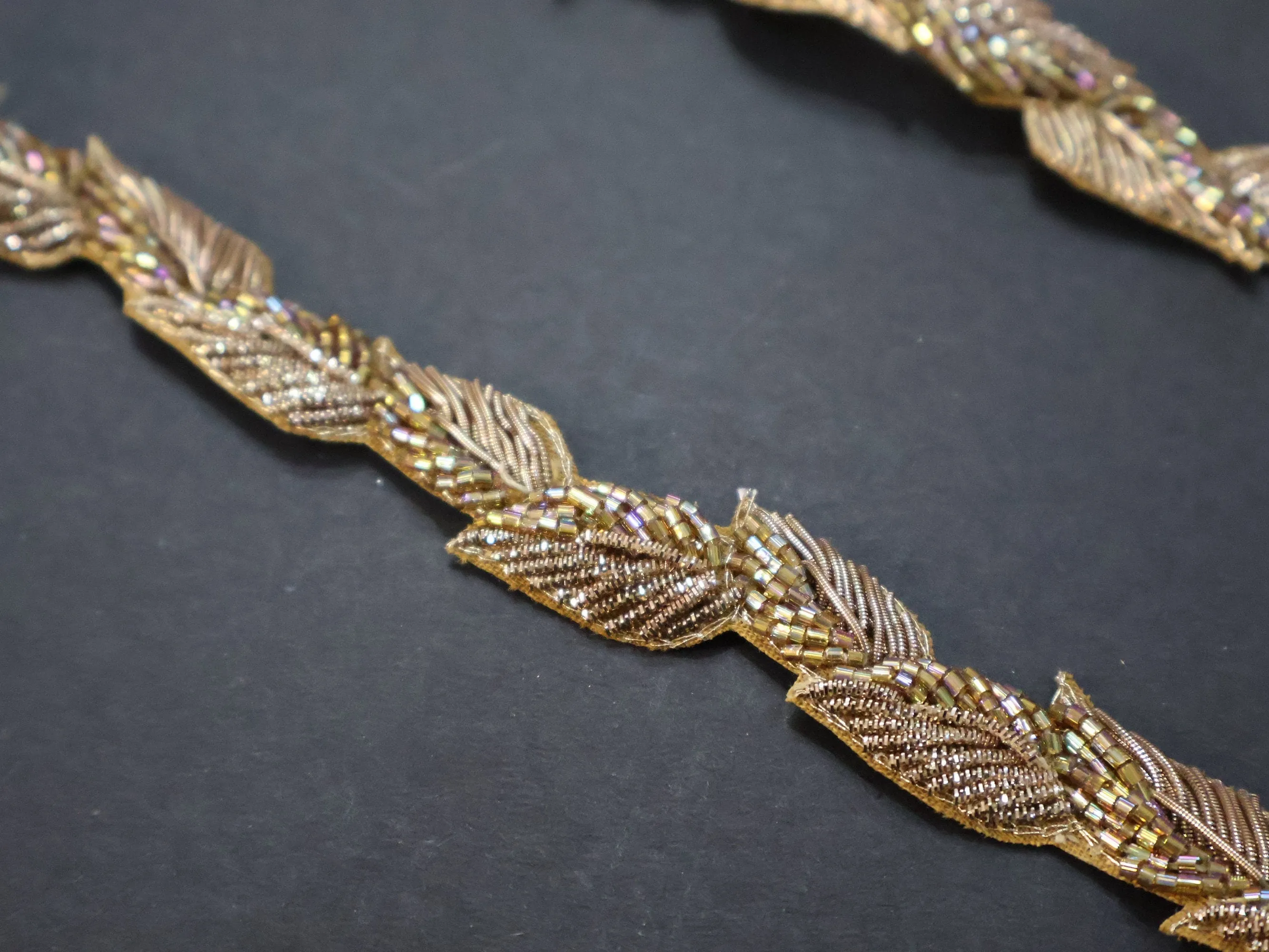 Exquisite Antique Gold Zardozi Embroidered Trim - 1.8 cm Wide by Yard