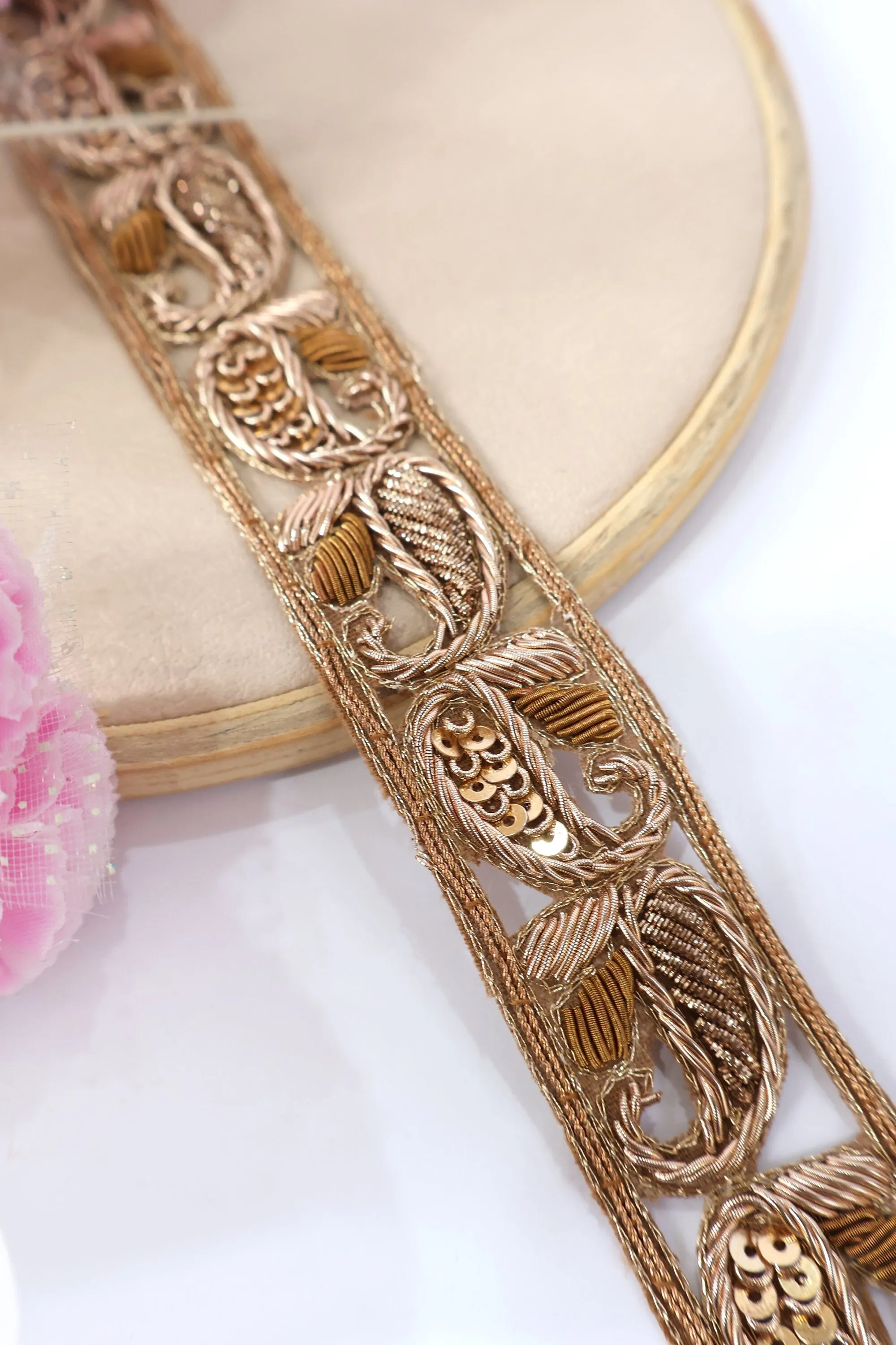 Exquisite Handcrafted Zardozi Embroidered Trim Lace 2.8 cm Wide
