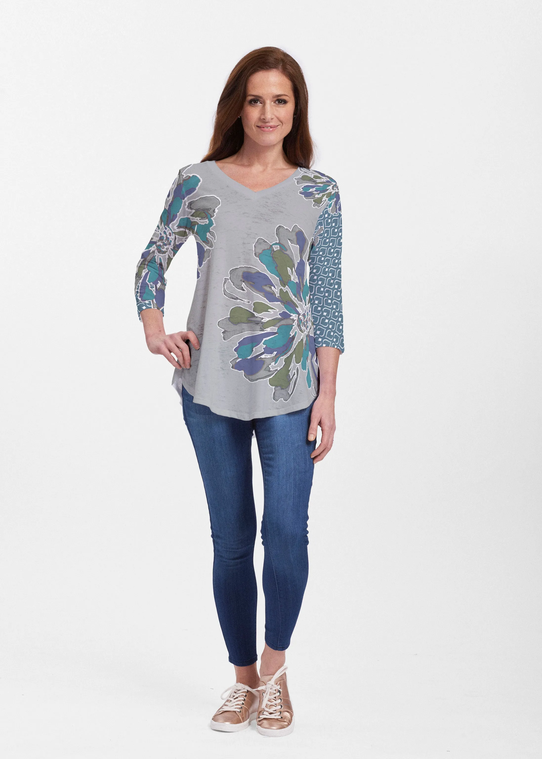 Fanny Grey Mixed (5148) ~ Signature V-neck Flowy Tunic