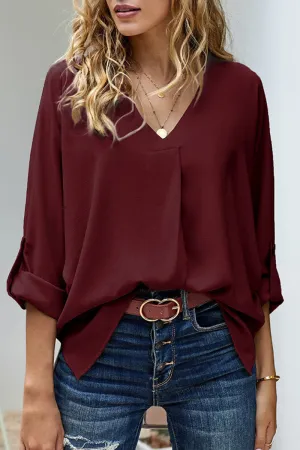 Fashion Casual Solid Patchwork V Neck Tops