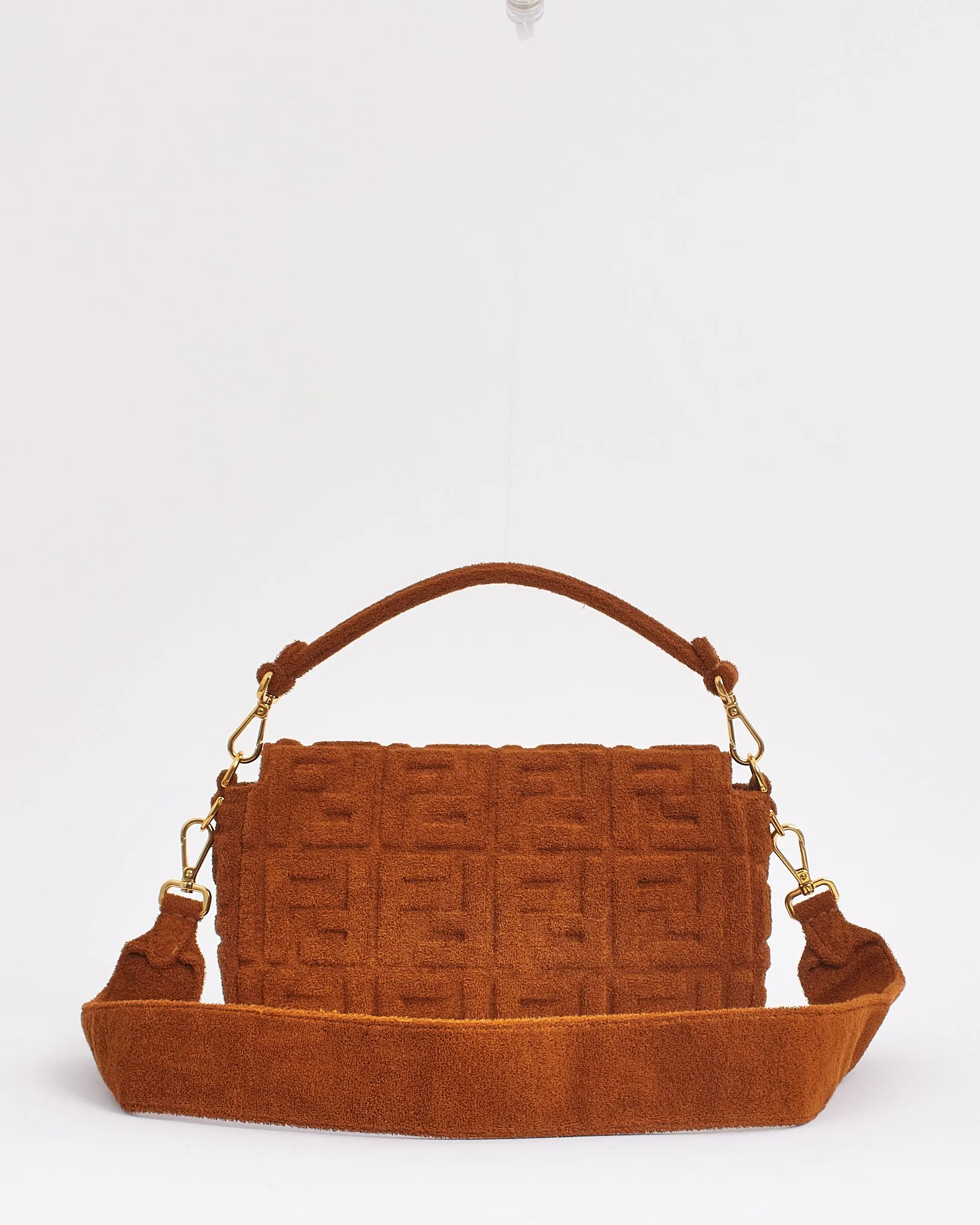Fendi Brown Terry Cloth Fabric Baguette Bag with Shoulder Strap
