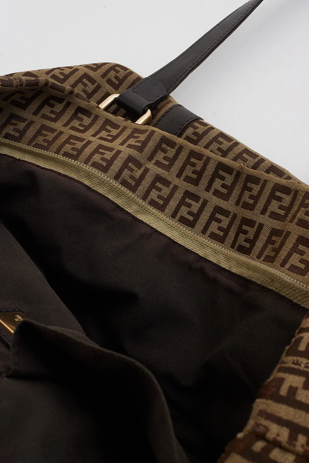 Fendi Brown Zucchino Canvas Top Handle Tote