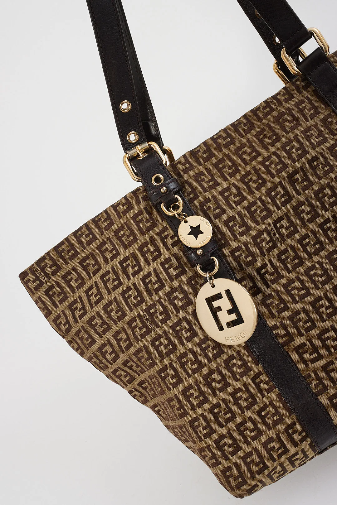 Fendi Brown Zucchino Canvas Top Handle Tote