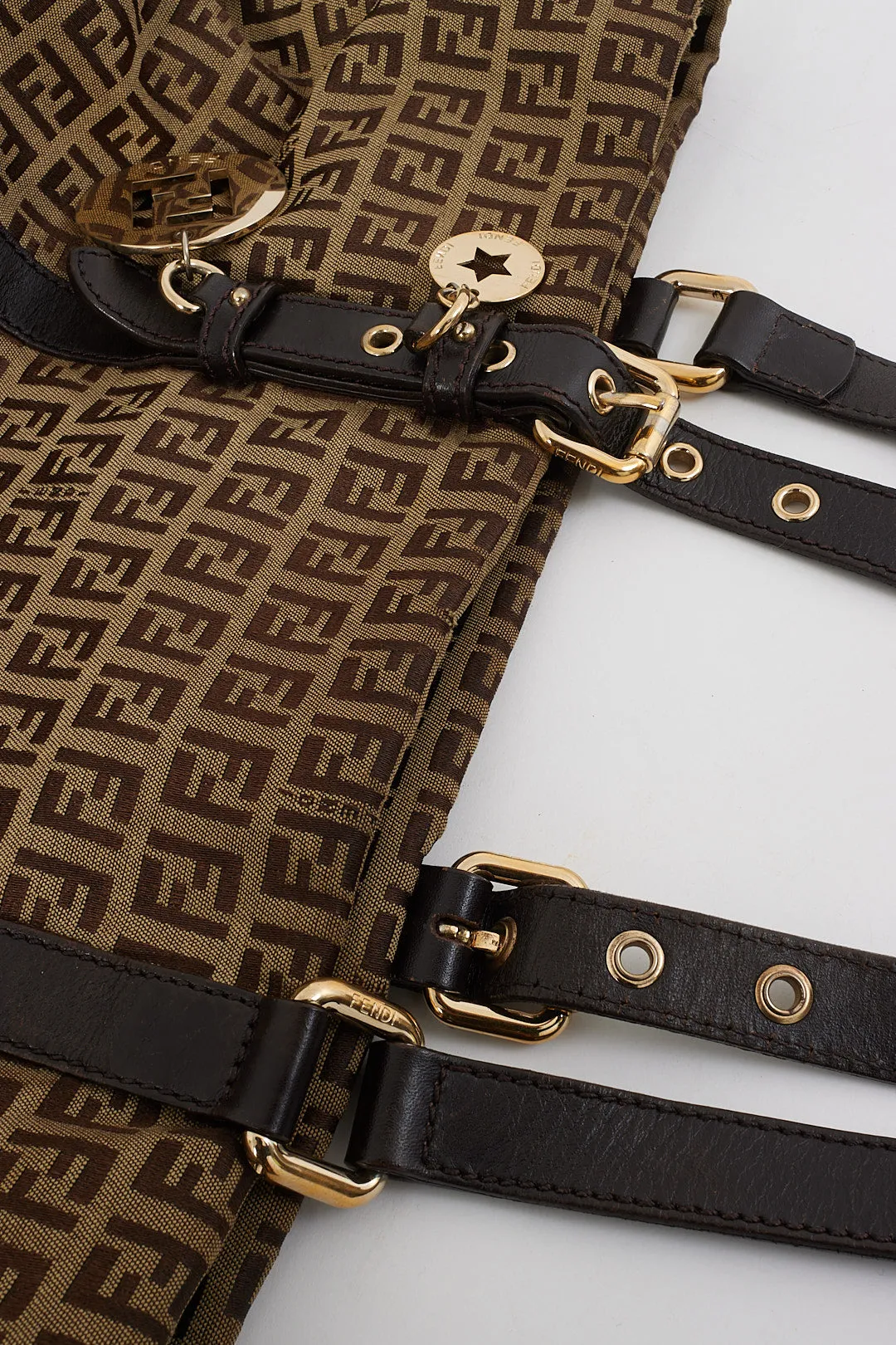 Fendi Brown Zucchino Canvas Top Handle Tote
