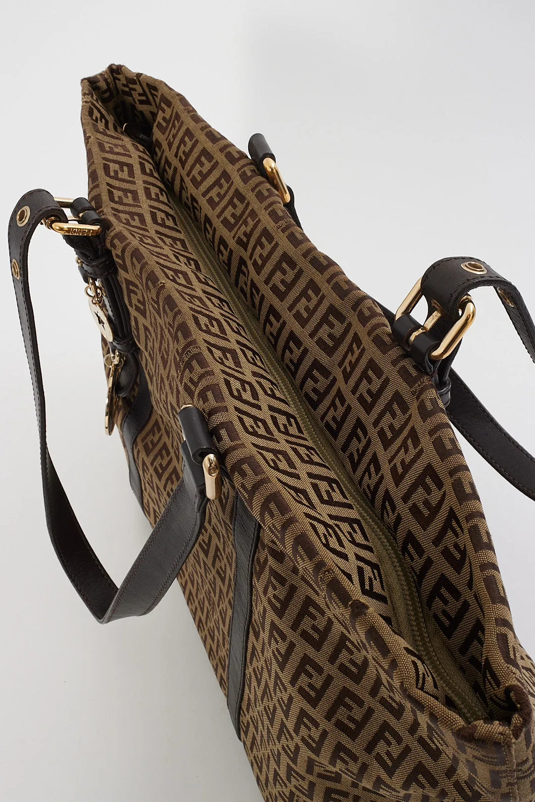 Fendi Brown Zucchino Canvas Top Handle Tote