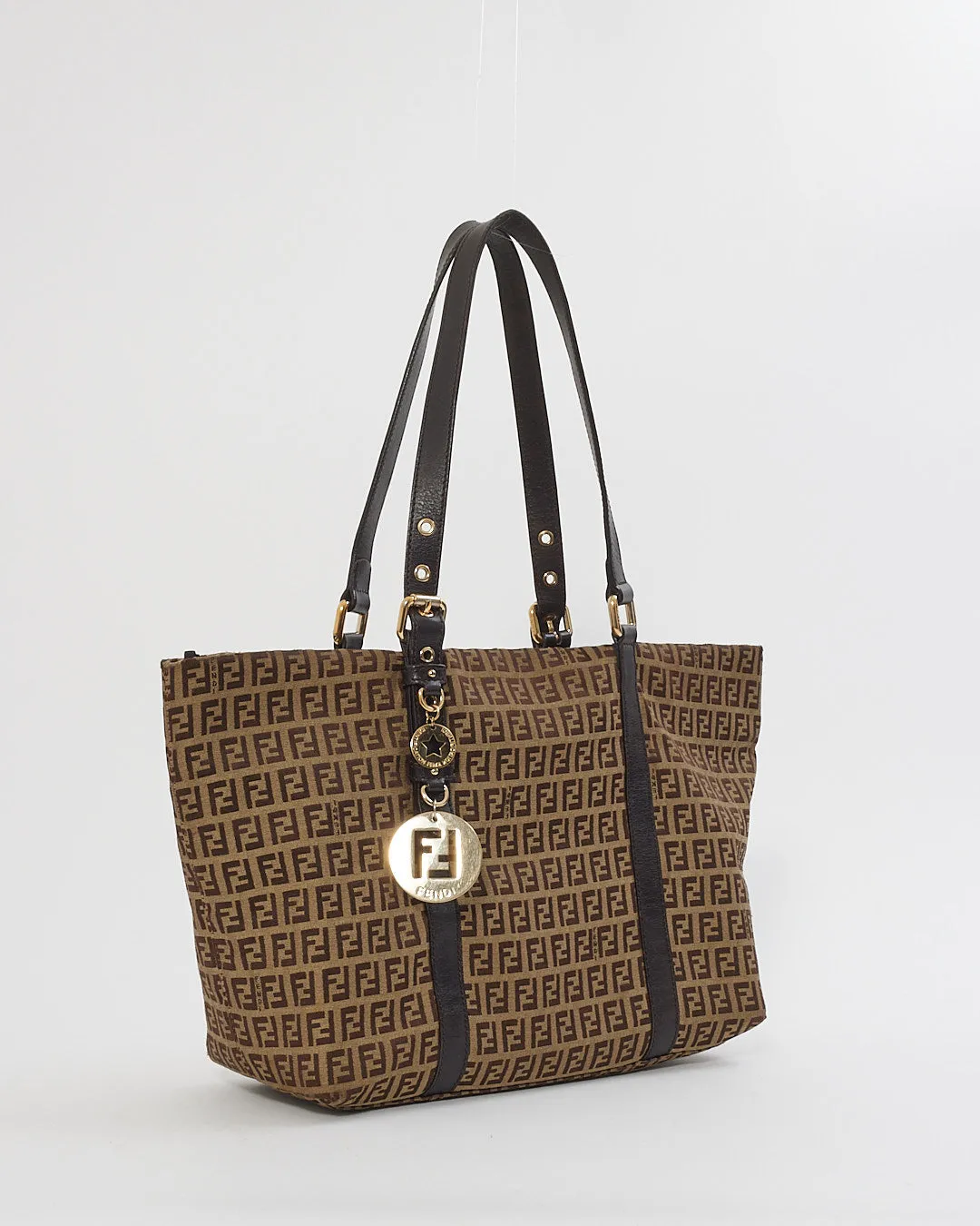 Fendi Brown Zucchino Canvas Top Handle Tote