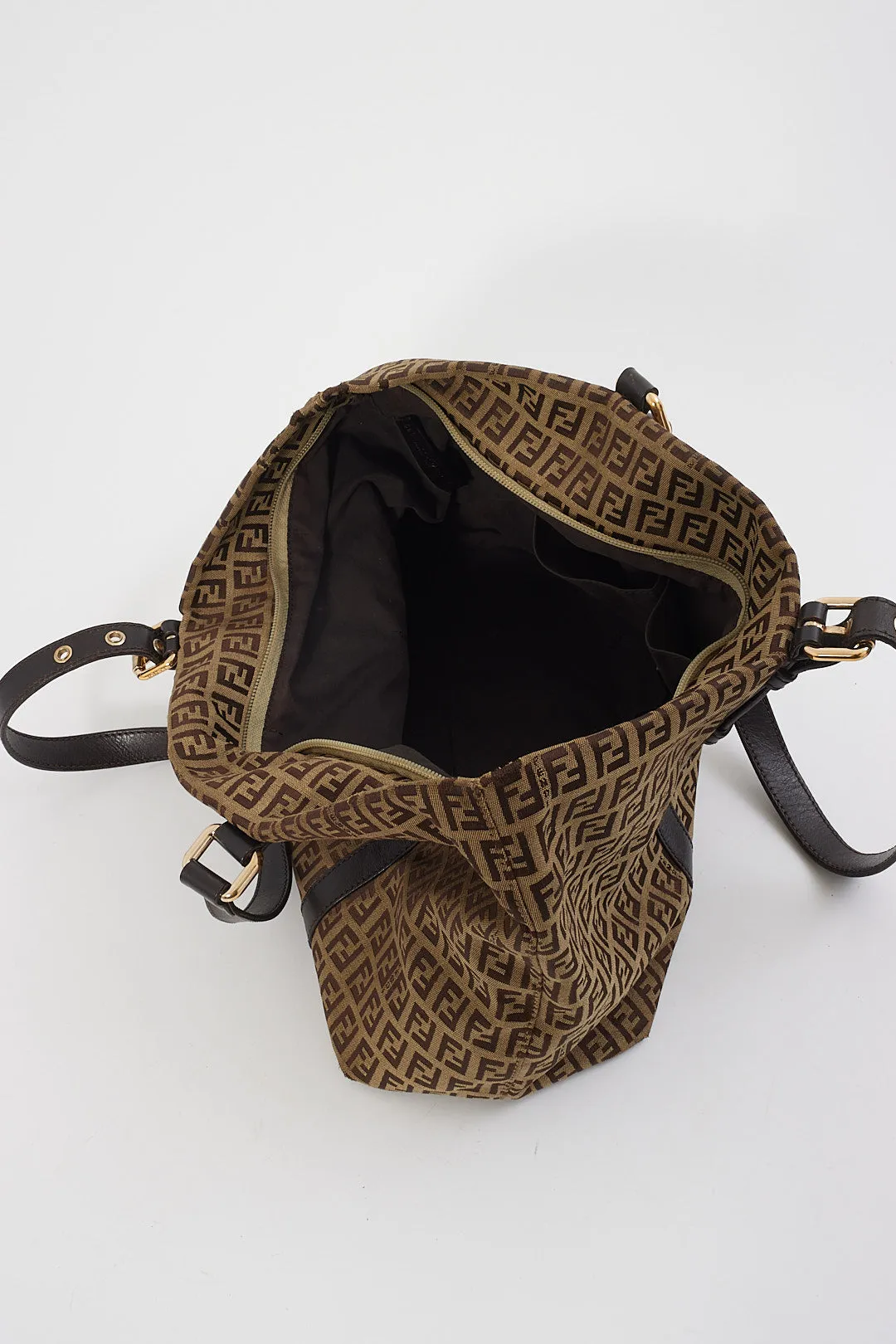 Fendi Brown Zucchino Canvas Top Handle Tote