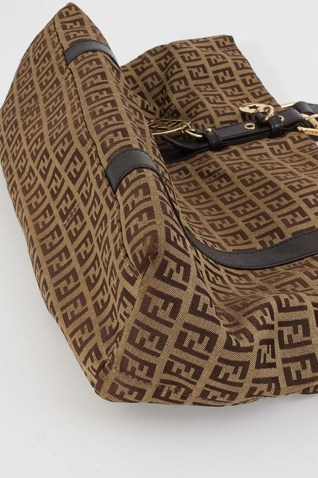 Fendi Brown Zucchino Canvas Top Handle Tote