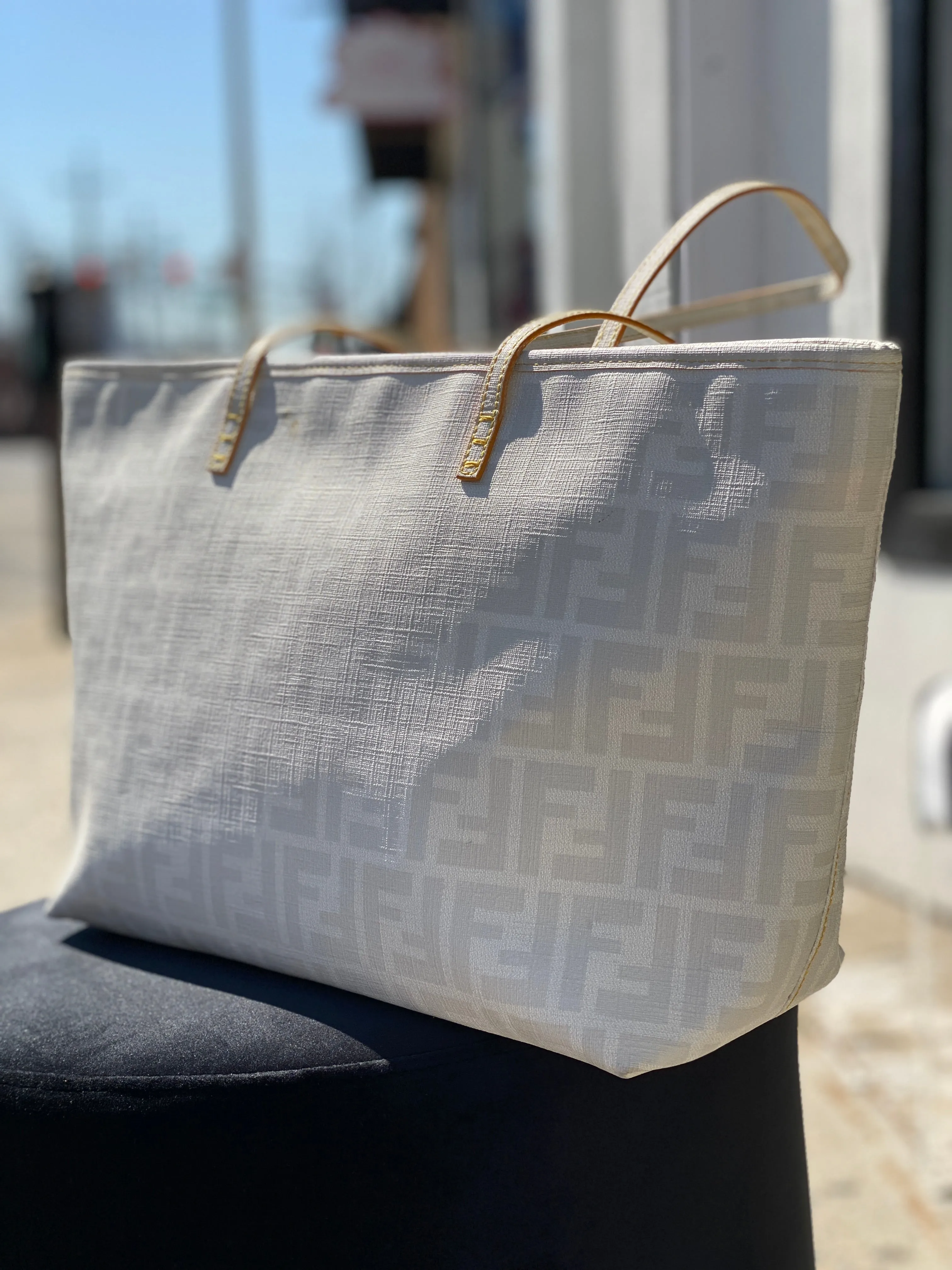 Fendi Small Roll Zucca White Coated Canvas Tote Bag