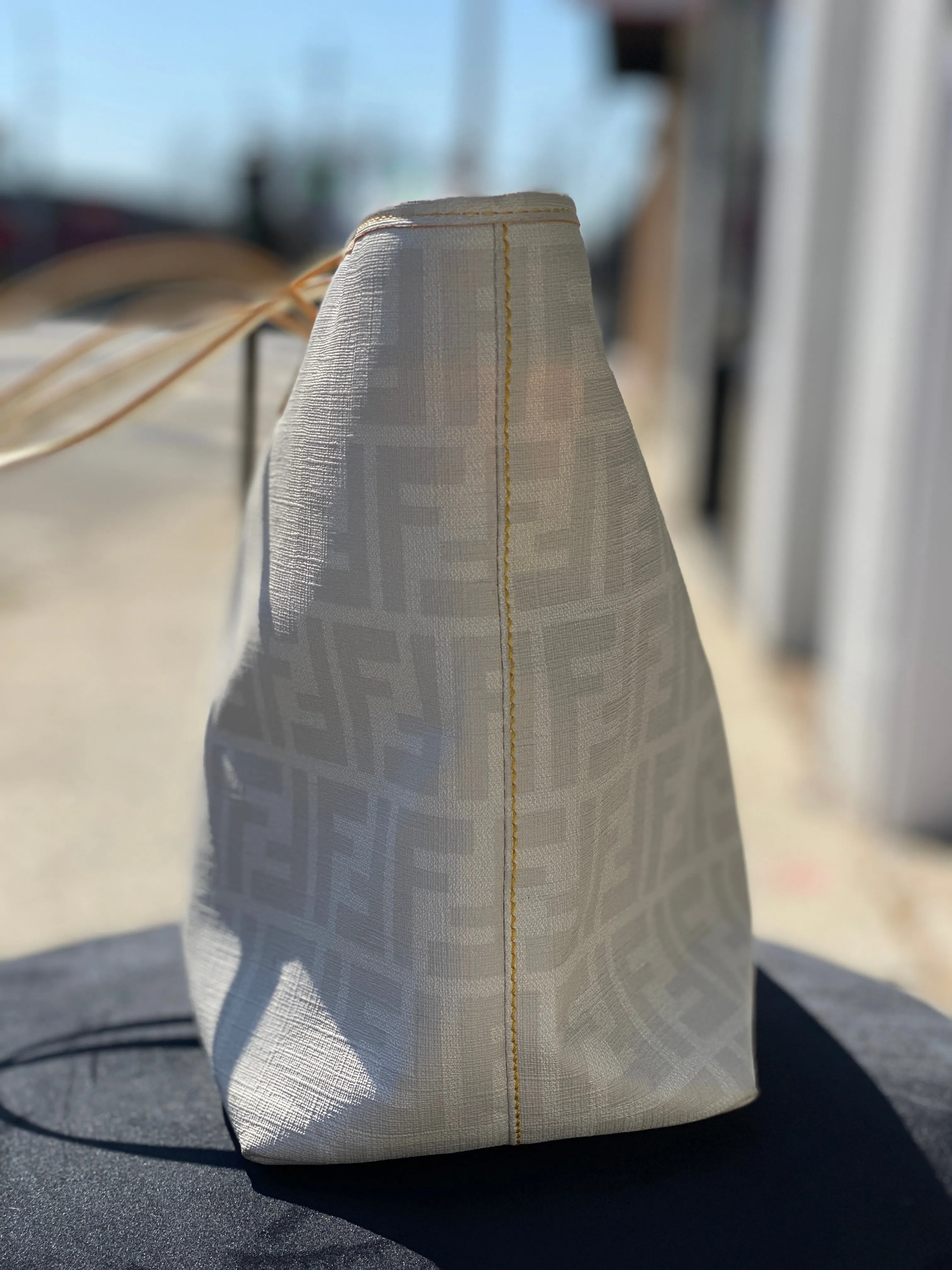 Fendi Small Roll Zucca White Coated Canvas Tote Bag