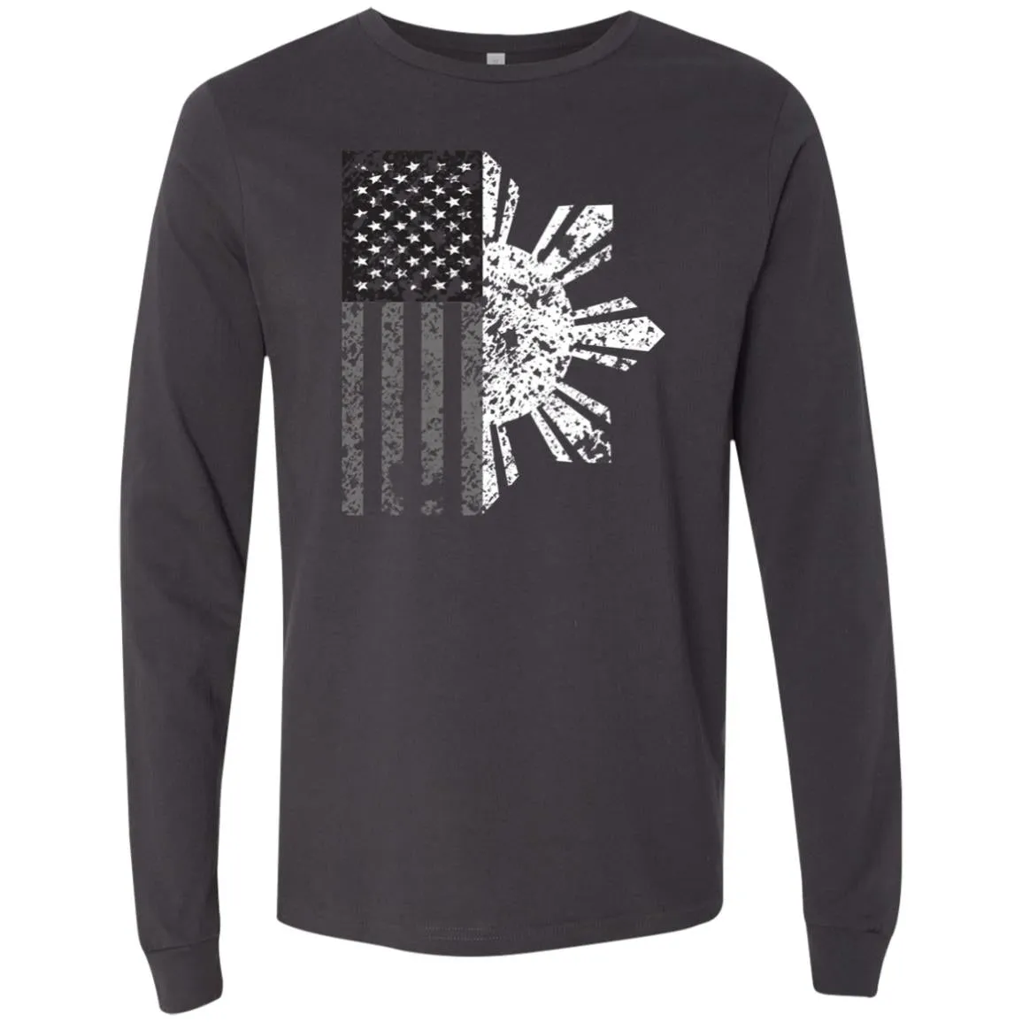 Filipino Sun with American Flag BW Unisex Jersey Long Sleeve T-Shirt