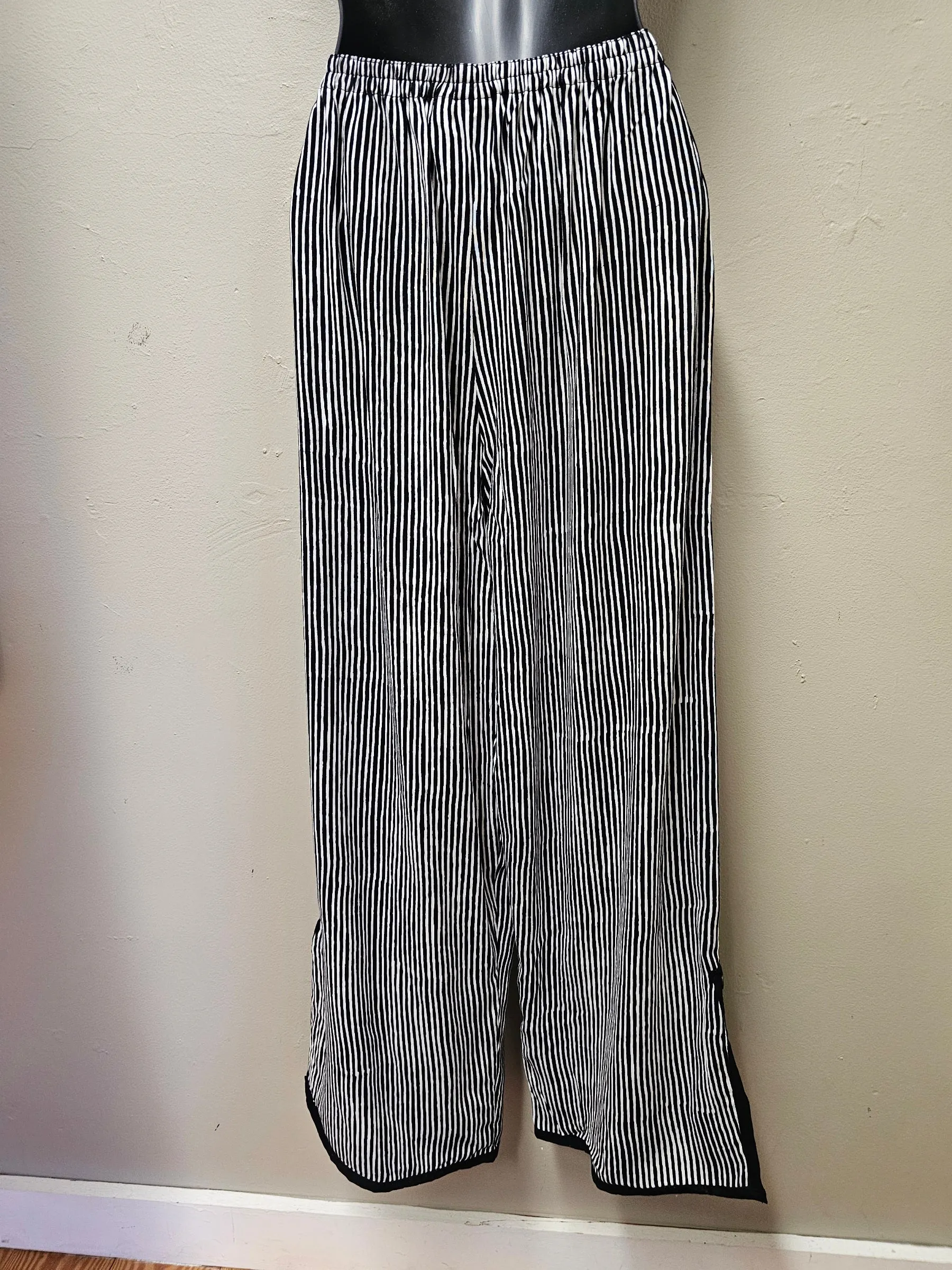 FINAL SALE WAS $142.99  Dressy Small Striped Elastic Waistband Pants with Talored Hem