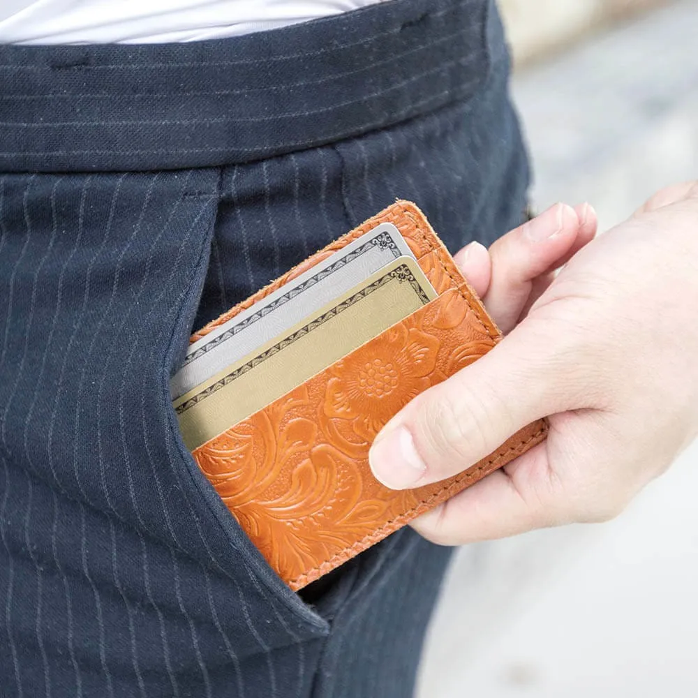Floral Blue Men's Slim Leather Wallet