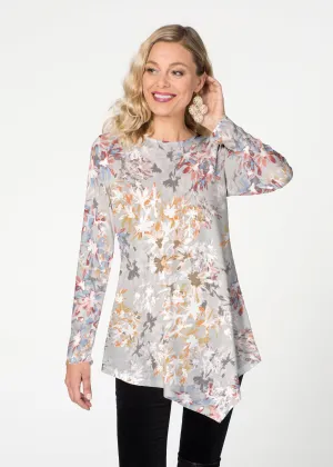 Floral Burst Beige (7674) ~ Asymmetrical French Terry Tunic