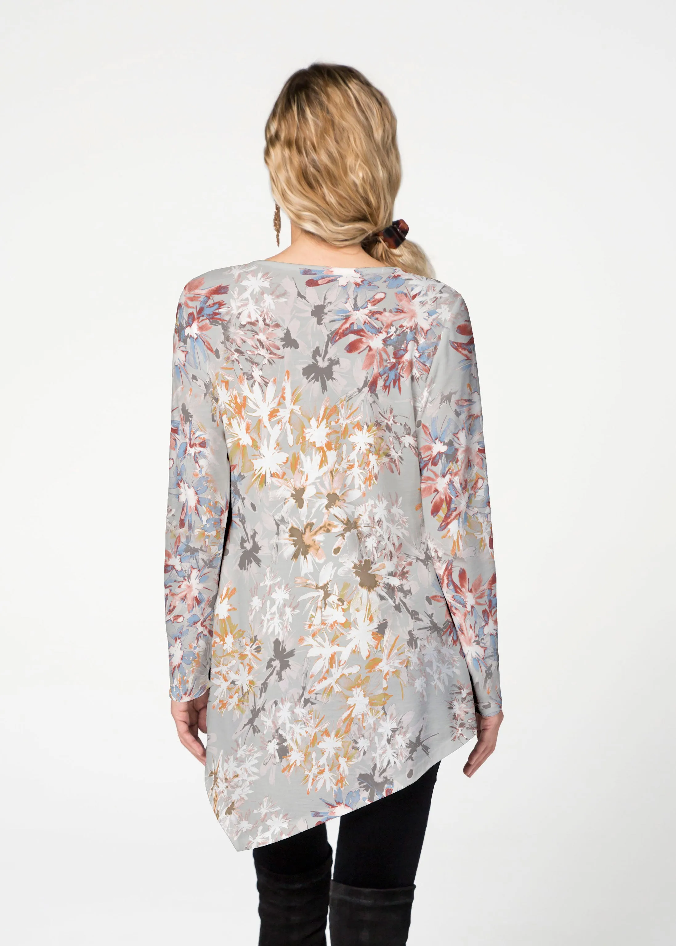 Floral Burst Beige (7674) ~ Asymmetrical French Terry Tunic
