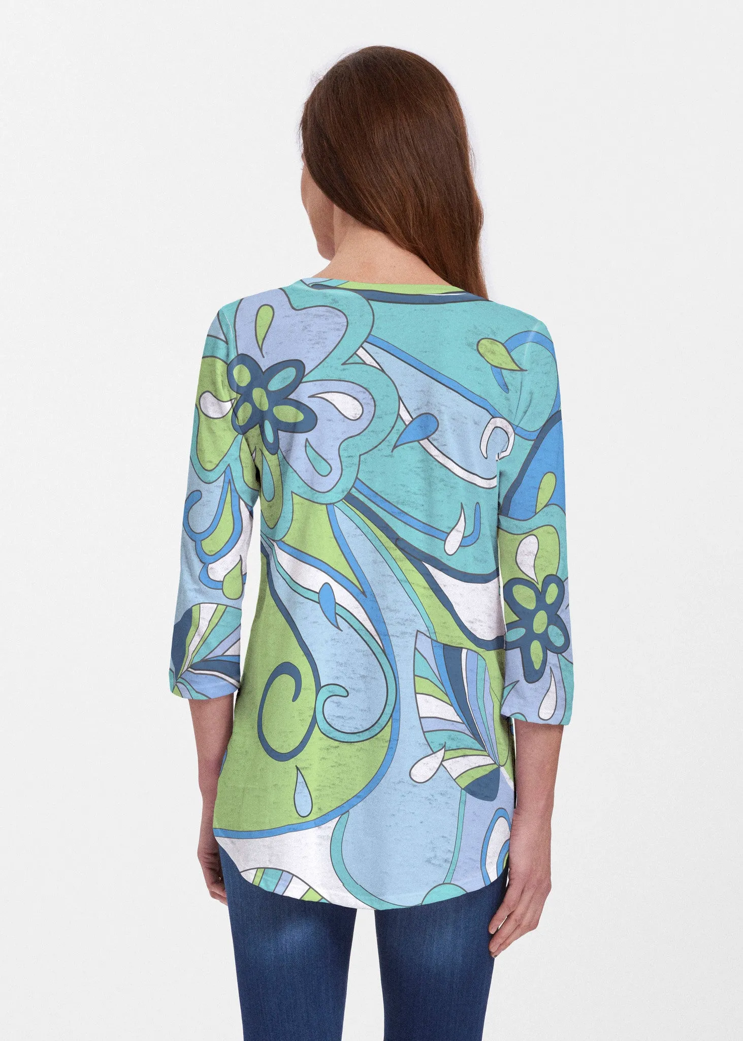 Floral Spritz Turquoise (22093) ~ Signature V-neck Flowy Tunic