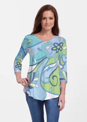 Floral Spritz Turquoise (22093) ~ Signature V-neck Flowy Tunic