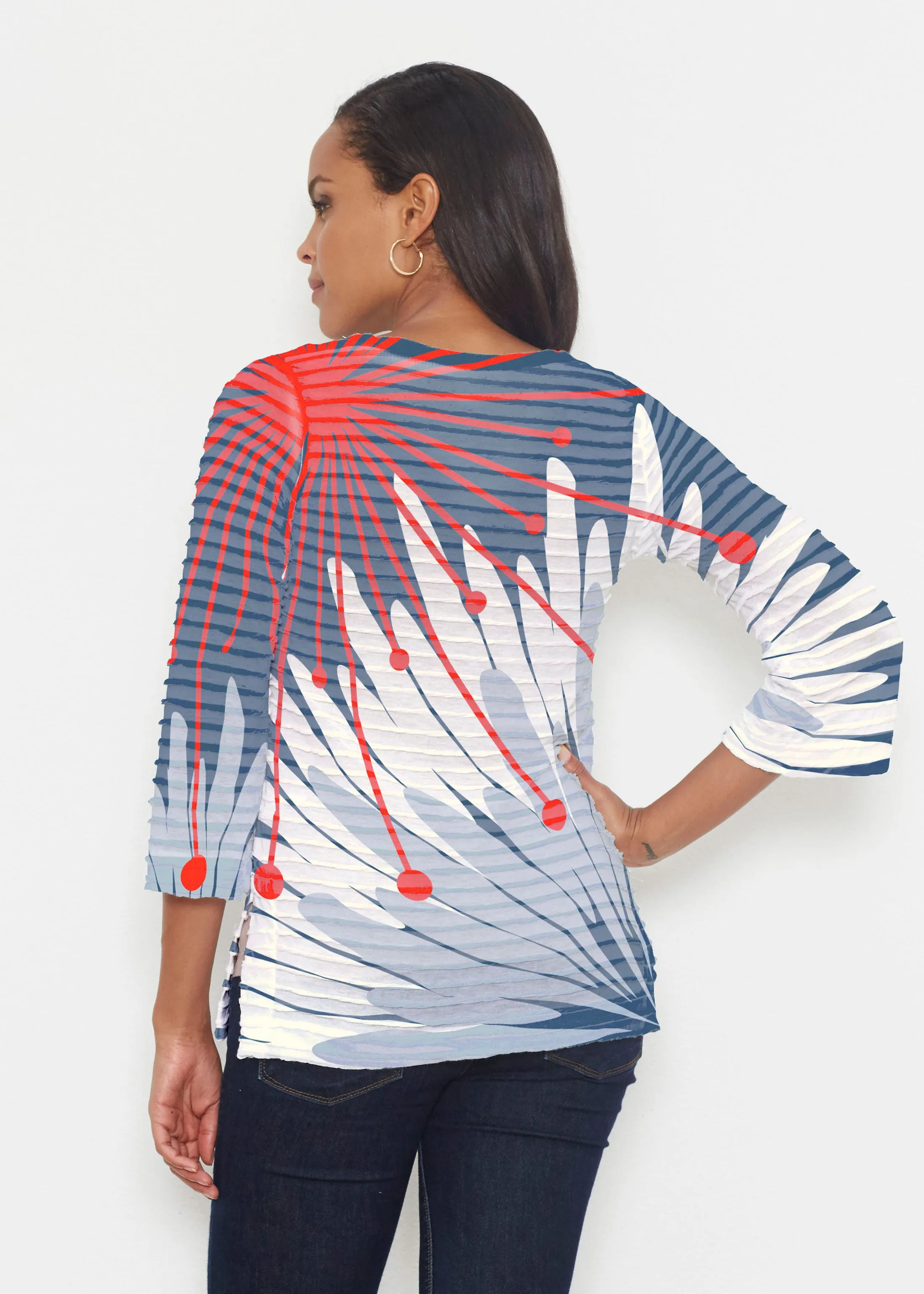 Flower Burst RWB (2027) ~ Banded 3/4 Bell-Sleeve V-Neck Tunic