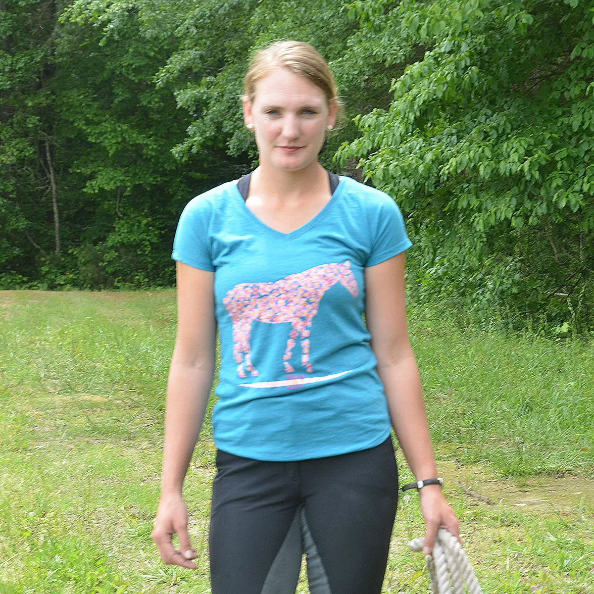 Flower Horse Shirt Teal