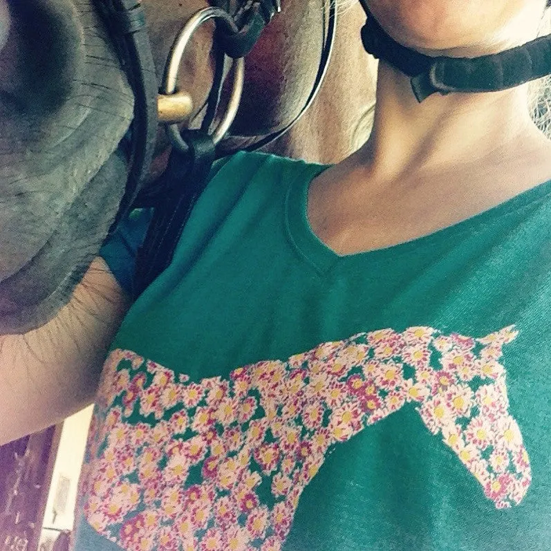 Flower Horse Shirt Teal