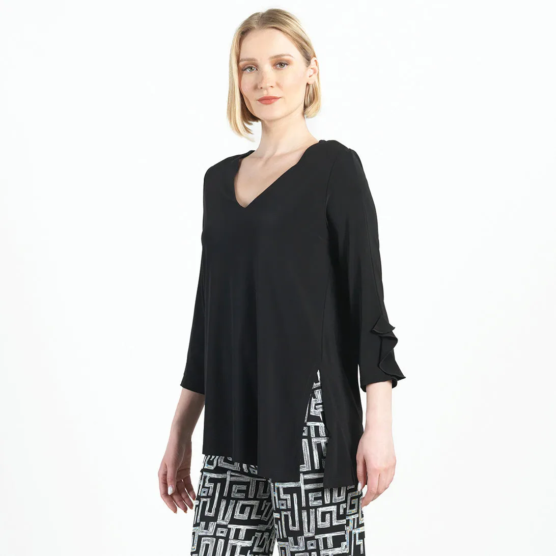 Flutter Cuff Side Vent Tunic - Black - Final Sale!