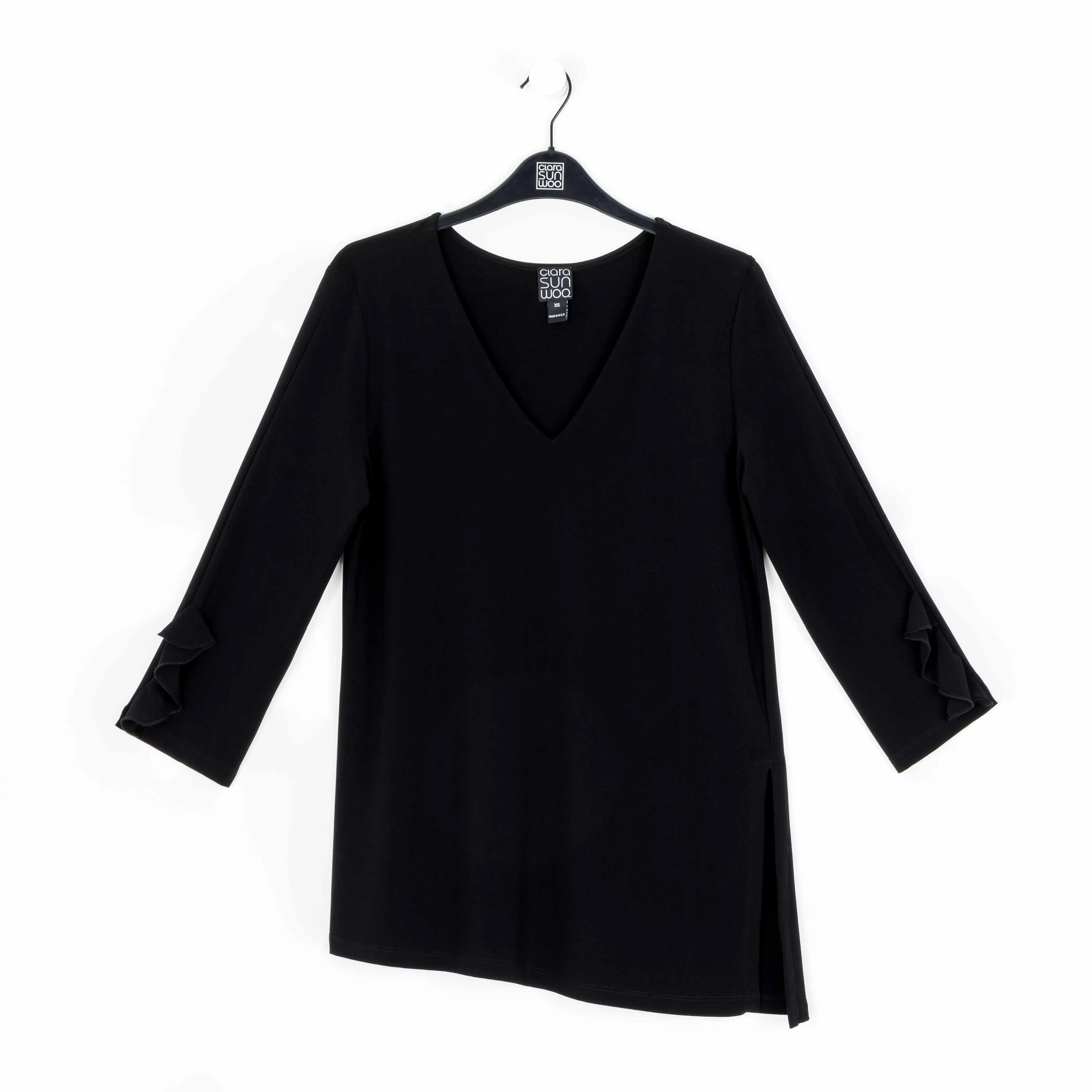 Flutter Cuff Side Vent Tunic - Black - Final Sale!