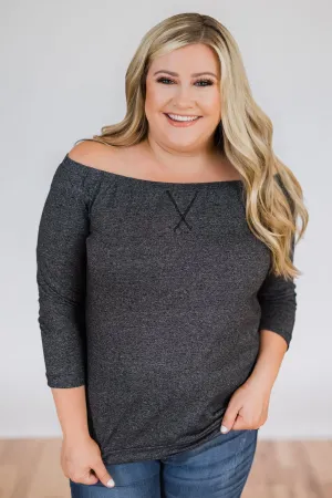 Found My Soulmate Off the Shoulder Top- Charcoal