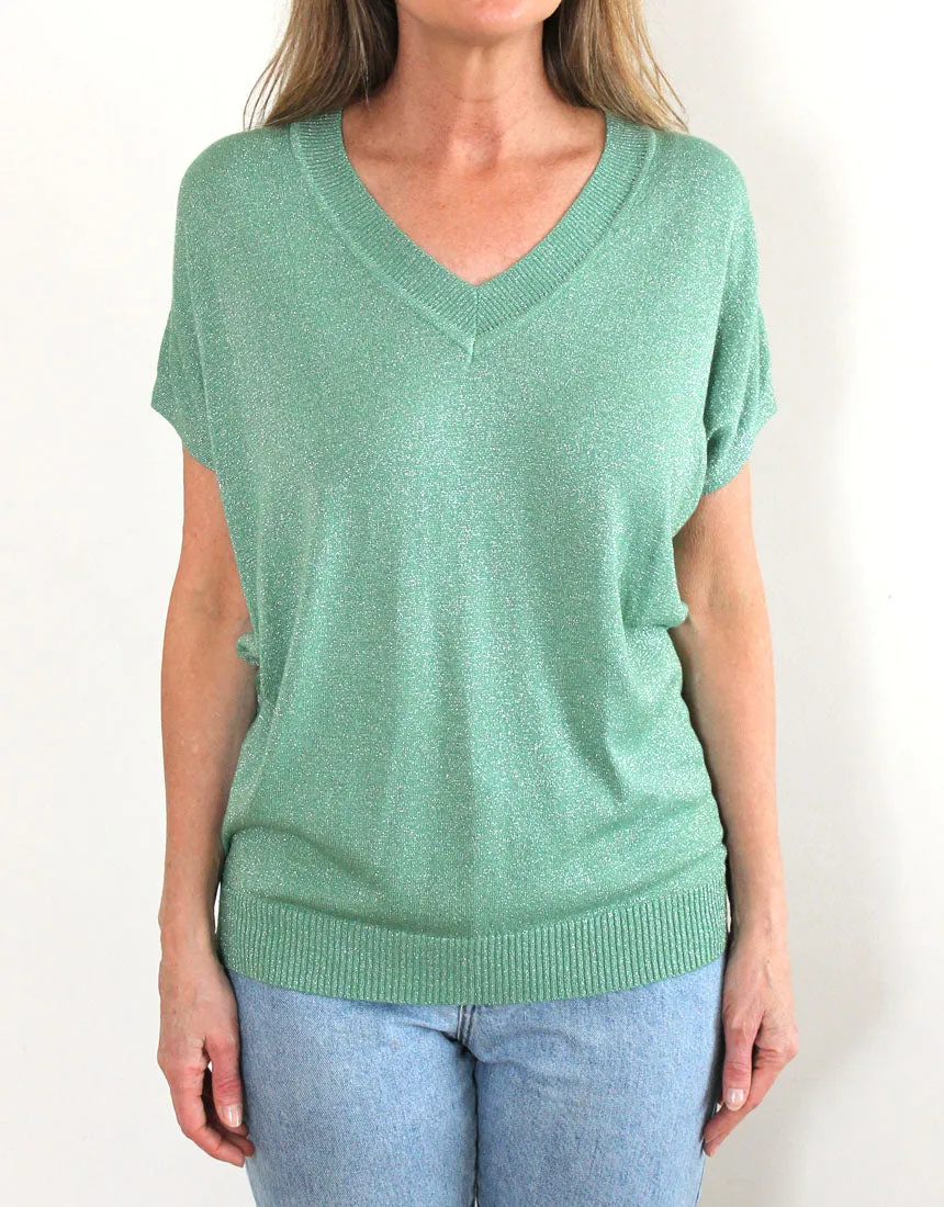Frankies V-Neck Lurex Tee - Sage