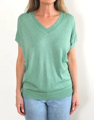 Frankies V-Neck Lurex Tee - Sage