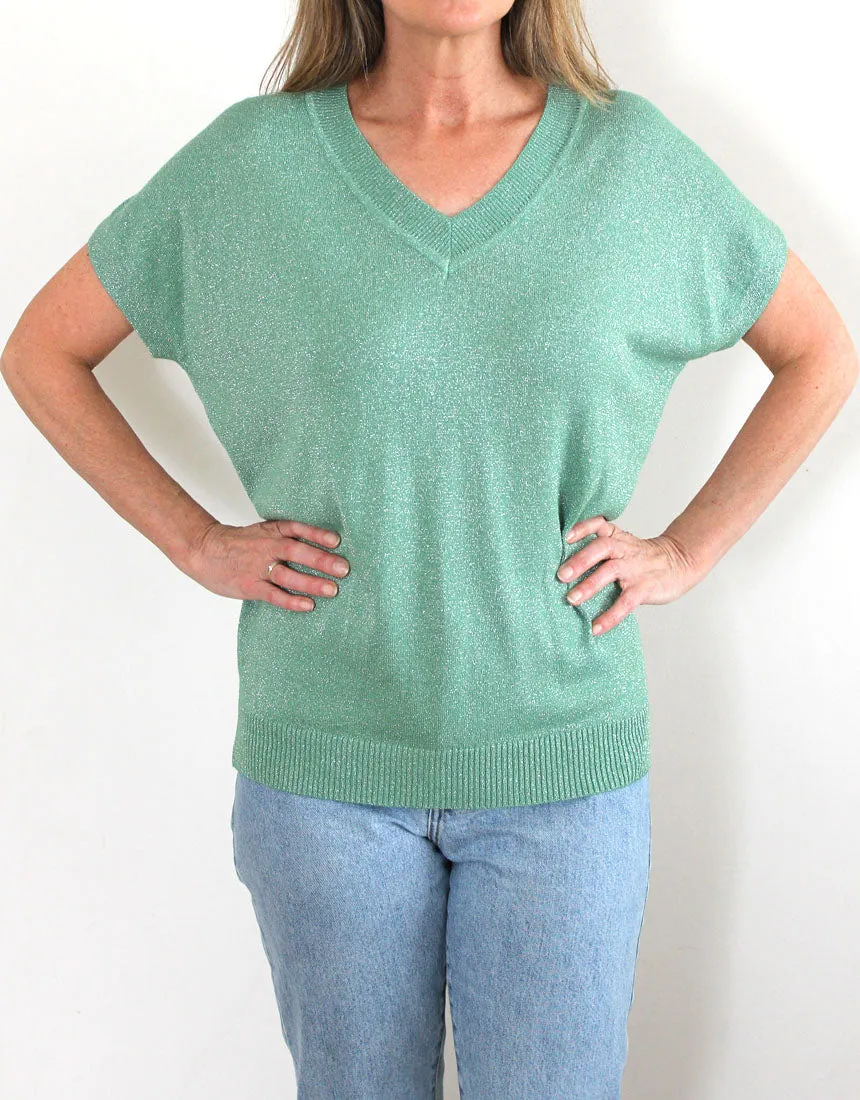 Frankies V-Neck Lurex Tee - Sage