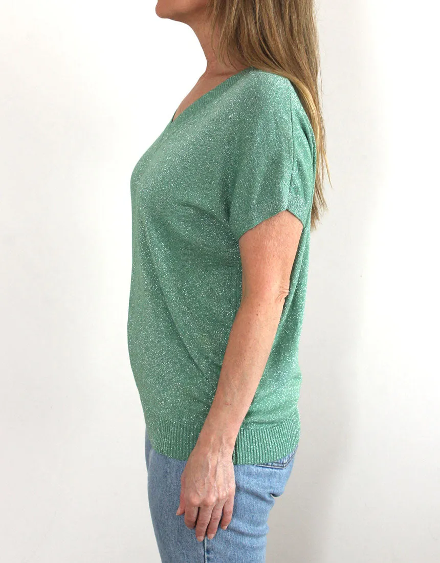 Frankies V-Neck Lurex Tee - Sage