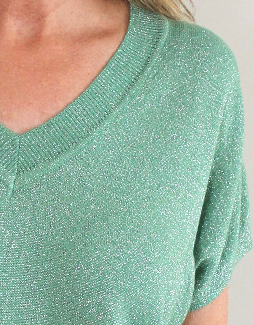 Frankies V-Neck Lurex Tee - Sage