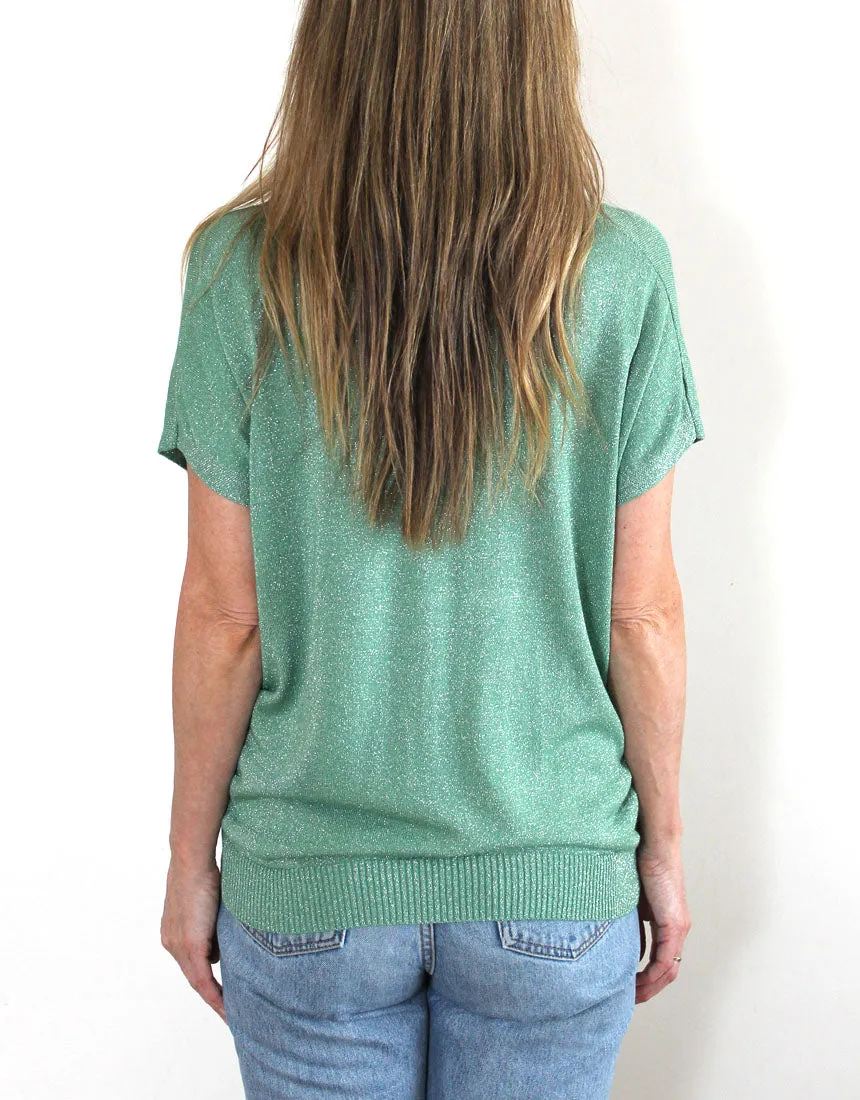 Frankies V-Neck Lurex Tee - Sage