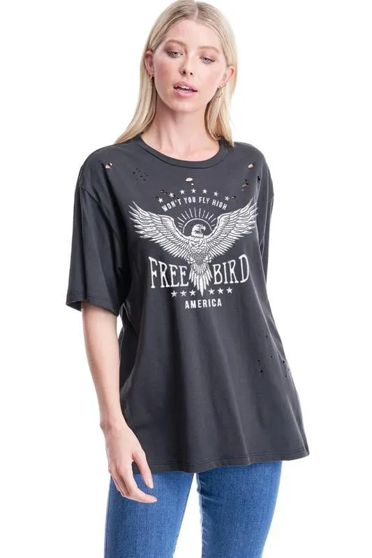 FREE BIRD DISTESSED GRAPHIC TEE