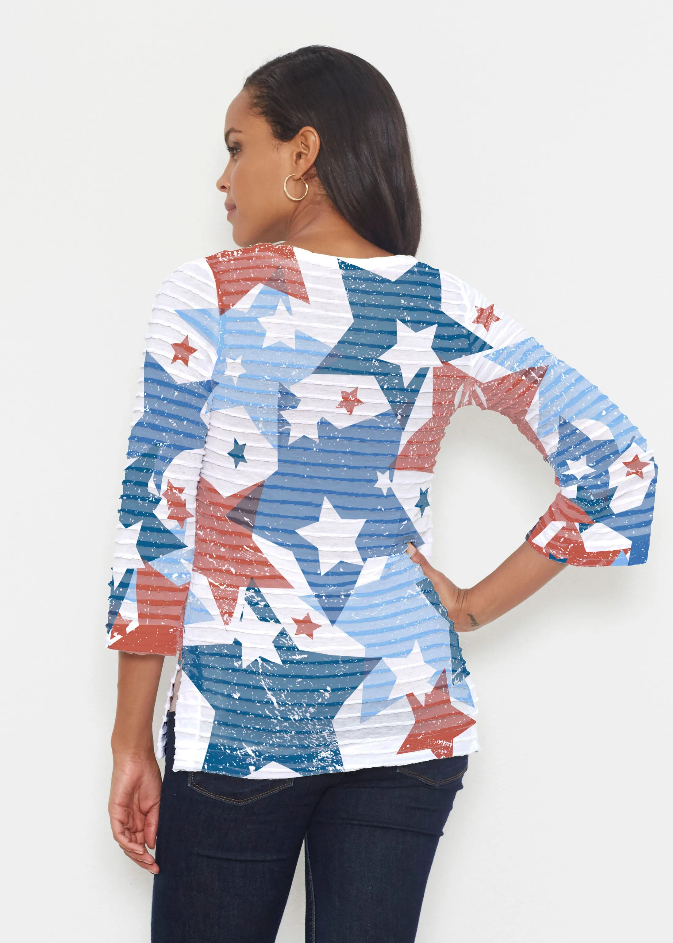 Freedom Starburst (13245) ~ Banded 3/4 Bell-Sleeve V-Neck Tunic