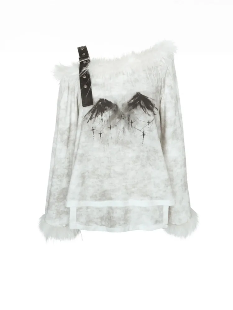 Fur Suspender Off-Shoulder Punk Tee