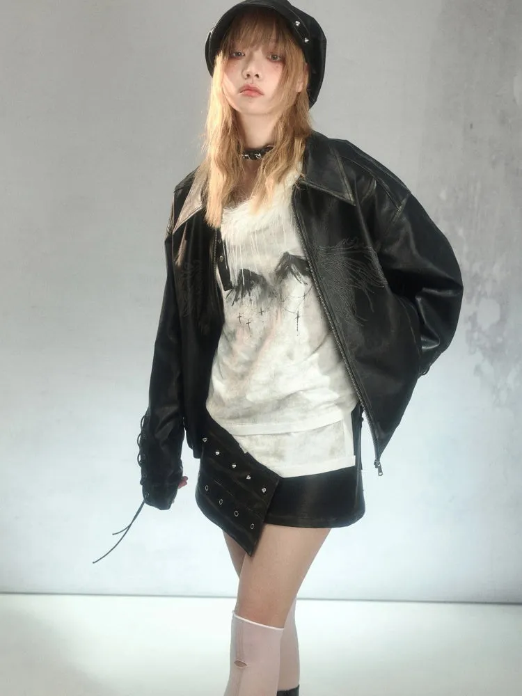 Fur Suspender Off-Shoulder Punk Tee