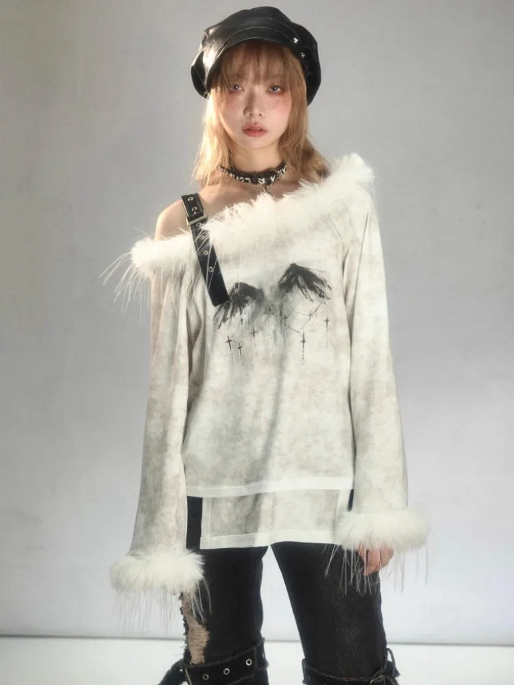 Fur Suspender Off-Shoulder Punk Tee