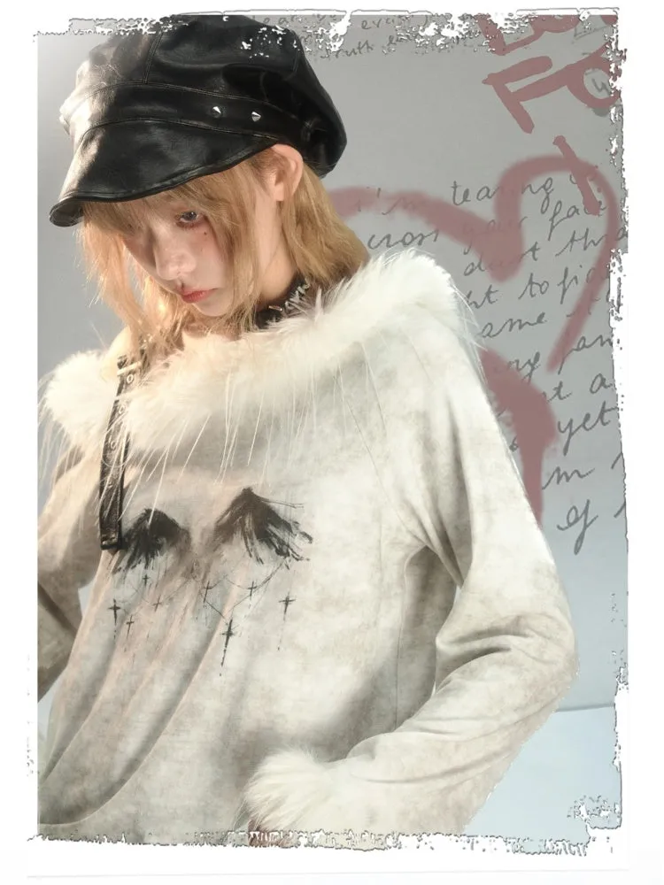 Fur Suspender Off-Shoulder Punk Tee
