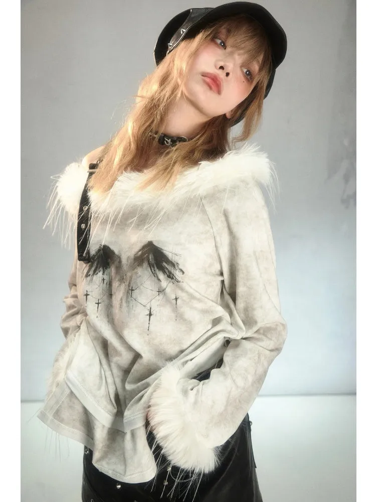 Fur Suspender Off-Shoulder Punk Tee