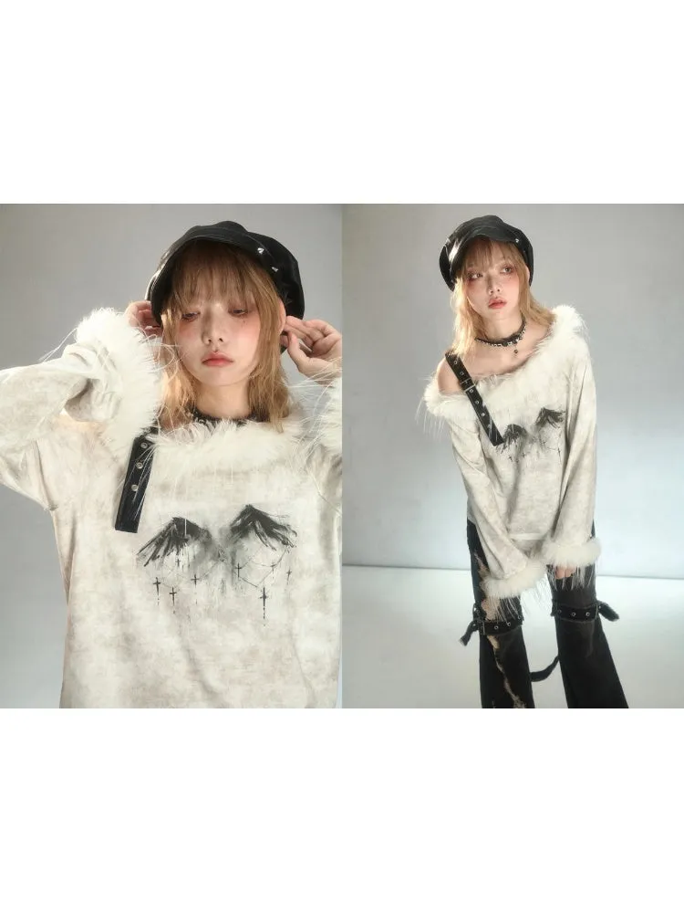 Fur Suspender Off-Shoulder Punk Tee