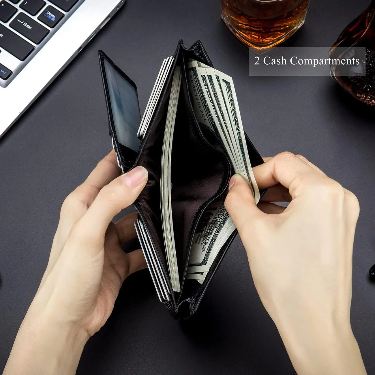 Genuine Leather Bifold Wallet/Credit Card Holder for Men - Black