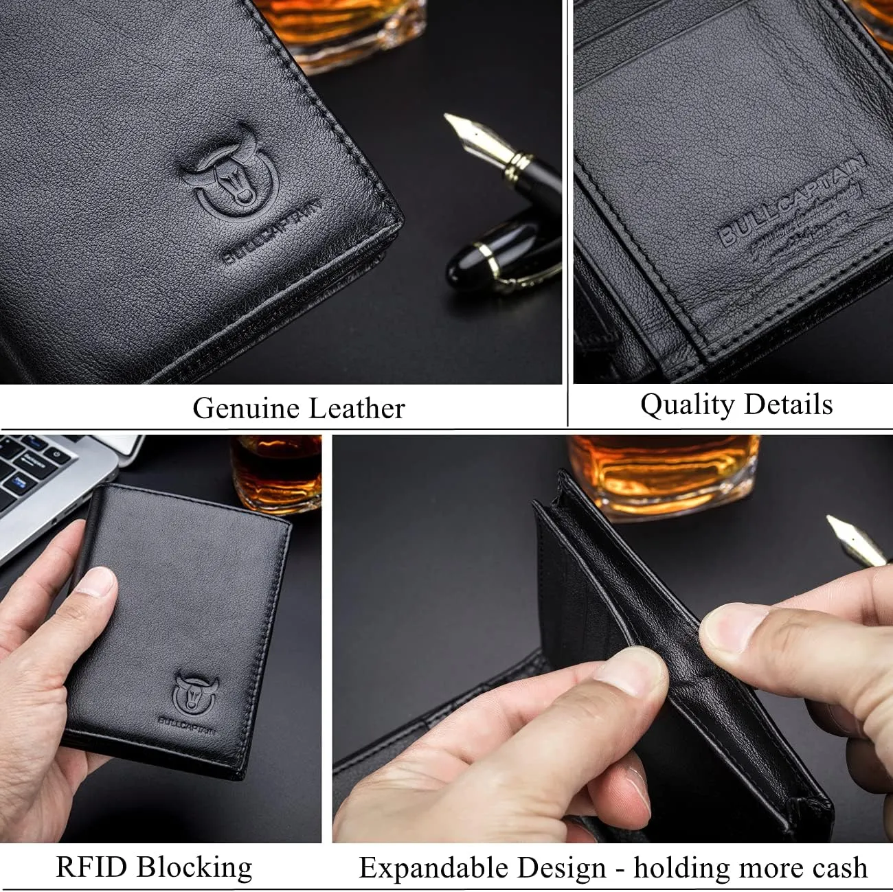 Genuine Leather Bifold Wallet/Credit Card Holder for Men - Black