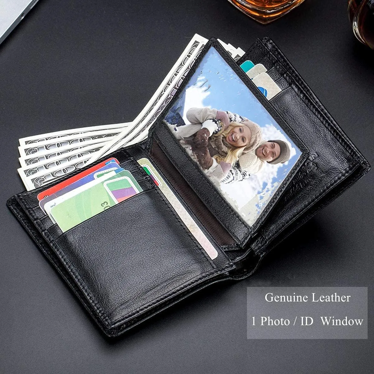 Genuine Leather Bifold Wallet/Credit Card Holder for Men - Black