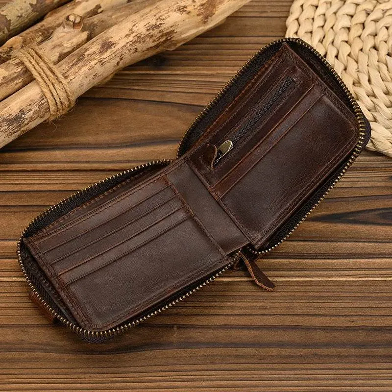 Genuine Leather Short Wallet for Men & Women 2-Fold Coin Purse