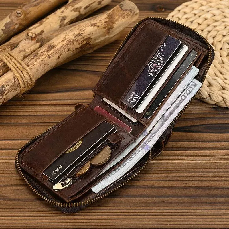 Genuine Leather Short Wallet for Men & Women 2-Fold Coin Purse
