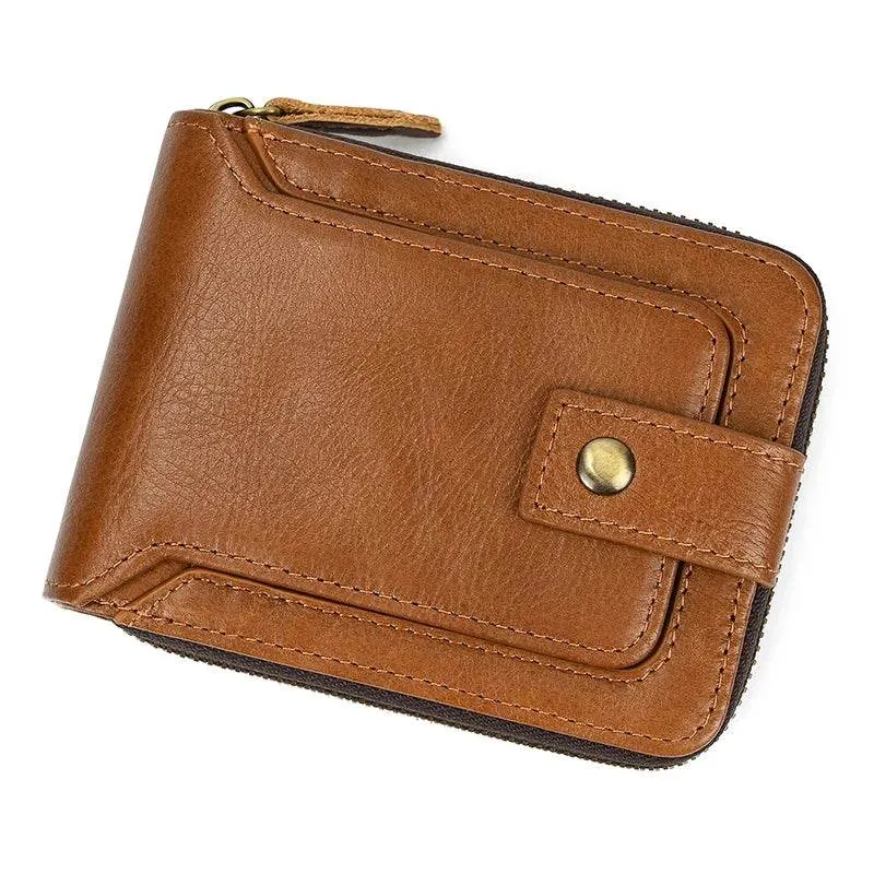 Genuine Leather Short Wallet for Men & Women 2-Fold Coin Purse