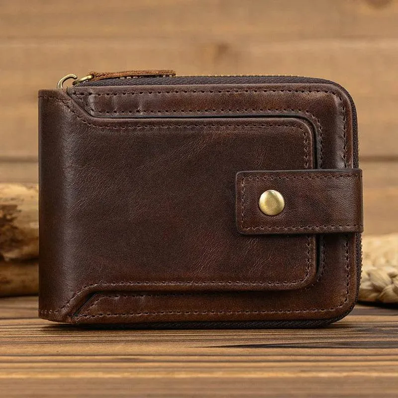 Genuine Leather Short Wallet for Men & Women 2-Fold Coin Purse