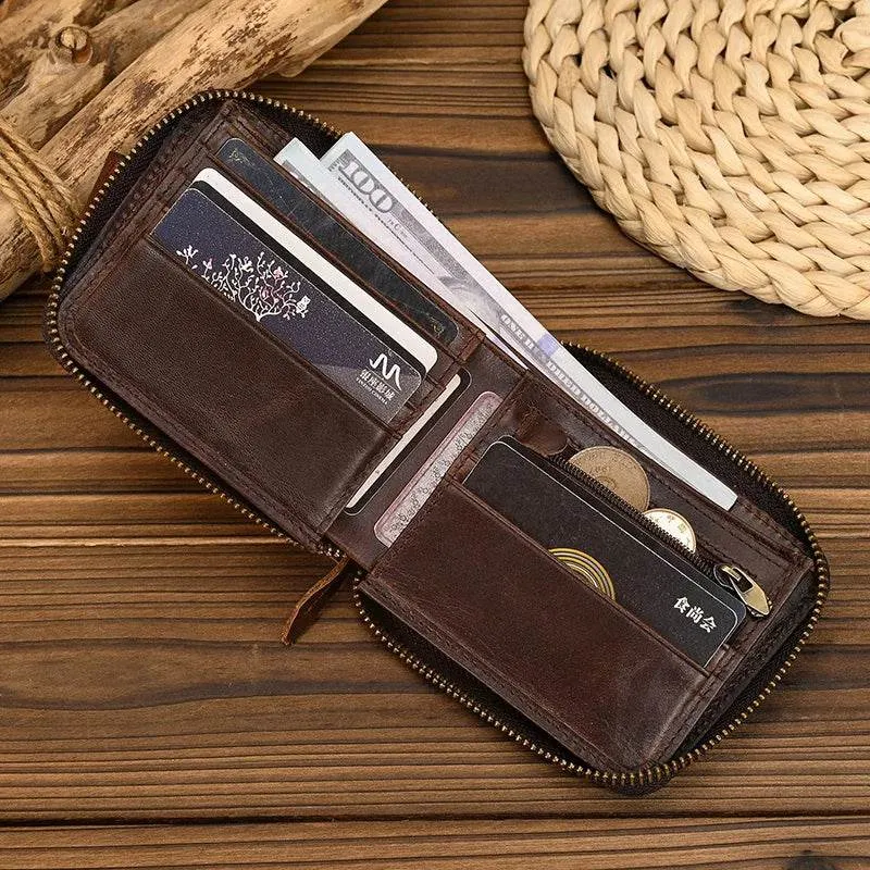 Genuine Leather Short Wallet for Men & Women 2-Fold Coin Purse